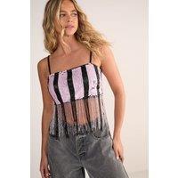 NastyGal Women's Stripe Sequin Tassel Crop Top in Pink | Size: 8