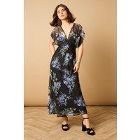 Oasis Women's Printed Chiffon Lace Detail Midi Dress in Green | Size: 8