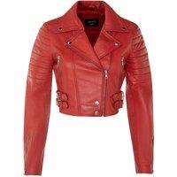 Infinity Leather Women's Brando Cropped Leather Jacket-Longtown in Red | Size: 16
