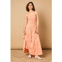 Oasis Women's Gathered Bodice Tie Back Maxi Dress in Apricot | Size: 12