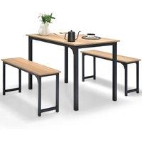 Costway 3 PCS Dining Table Set Space-Saving Kitchen Table Set w/2 Benches in Natural