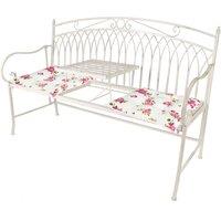 Dibor Vintage Large Cream Arched Outdoor Garden Furniture Companion Seat Bench with Free Set of 2 Pink Seat Pad Cushions