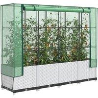 Berkfield Home Raised Bed with Greenhouse Cover Rattan Look 160x40x138 cm in White | Size: 160 x 40 x 138 cm