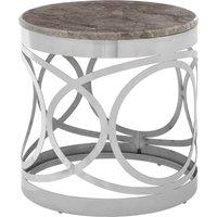 Orsina Decent Marble Side Table For Dinning Room, Elegant Decorative Bedside Table, Stylish Small Round Sidetable in Silver
