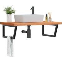 Berkfield Home Basin Shelf Wall Mounted Steel & Solid Wood Beech in Brown
