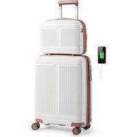 Gymax 2Pcs Luggage Set 20 Carry-on Suitcase 14 Cosmetic Case With USB Port in White