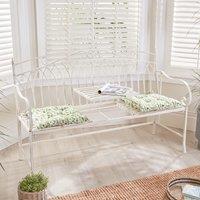 Dibor Vintage Large Cream Arched Outdoor Garden Furniture Companion Seat Garden Bench with Free Set of 2 Green Seat Pad Cushions