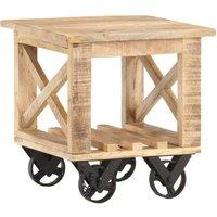 Berkfield Home Side Table with Wheels 40x40x42 cm Rough Mango Wood in Brown | Size: 40 x 40 x 42 cm