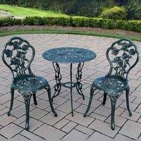 Home Source Bistro Set Outdoor Patio Garden Round Table & 2 Chairs Metal Frame in Bottle Green
