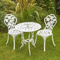 Home Source Bistro Set Outdoor Patio Garden Round Table & 2 Chairs Metal Frame in White
