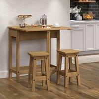 Core Products Corona Breakfast Drop Leaf Table & 2 Stools Set - H84cm x W80cm x D40-72cm in Light Brown