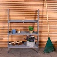 Charles Bentley Wide Wooden Ladder Planter - Grey 3 Shelves