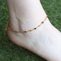 The Colourful Aura Women's Golden Brass Rounds Multicolour Beads Foot Indian Payal Anklet in Gold