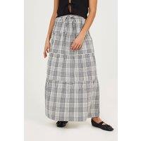 Brave Soul Women's Check Tiered Maxi Skirt in Brown | Size: Large
