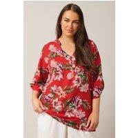 Evans Women's Floral Print Button Detail Blouse in Red | Size: 18