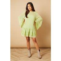 Oasis Women's Petite Bell Sleeve Tiered Mini Dress in Green | Size: 12