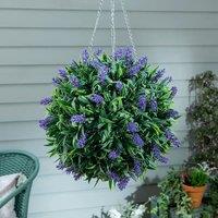 Marco Paul 30cm Hanging Artificial Flower Ball - Lavender in Green