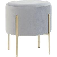 Orsina Round Grey Velvet Stool, Round Pouffe With Gold Frame For Bedroom, Modern Accent Stool For Dressing Area in Silver