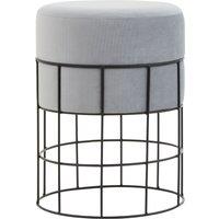 Orsina Grey Velvet Round Stool With Black Cage Base, Slimline Velvet Barstool, Stool Chair With Metal Structure