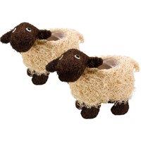 Marco Paul Pack of 2 White Rattan Sheep Garden Planter 26cm in Beige