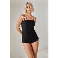 NastyGal Women's Contrast Bow Tailored Romper in Black | Size: XL