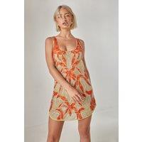 NastyGal Women's Vintage Lace Beaded Curved Hem Mini Dress in Orange | Size: 10