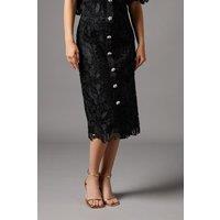 Coast Women's Lace Pearl Button Pencil Skirt in Black | Size: 12