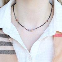 The Colourful Aura Women's Black Bead 18ct Gold Plated Blue Stone Slim Mangalsutra Necklace