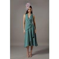 Shawl Collar Ruffle Hem Midi Dress