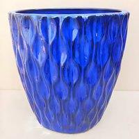 Primrose Tapered Round Petal Effect Garden Planter in Blue Glazed 38cm