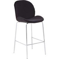 Orsina Black Velvet Chrome Finish Bar Chair, Mid-Century Bar Stool With Curved Backrest, Counter Height Chair