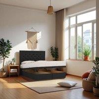 Knight Sleep Athens Plush Fabric End Opening Ottoman Bed + Mattress & 24 Headboard in Black | Size: Super King