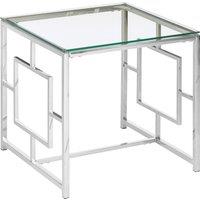 Orsina Contemporary Clear Glass & Silver Base End Table, Tempered Glass