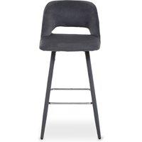 Orsina Grey Velvet Bar Chair, Low-Back Modern Bar Stool With Cut-Out Design, Foam Padded Seat & Silver Footrest