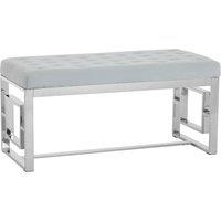 Orsina Stylish Powder Blue Velvet & Silver Bench, Luxe Bench For Outdoor