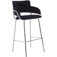 Orsina Black Velvet Bar Chair, Chrome Finish Metal Frame, Cushioned Seat With Curved Back & Arms