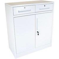 Moderna MMT Lockable Metal Cabinet Black 2 Door 2 Drawer Storage 80x40x92cm in White | Size: 80 x 40 x 92 cm