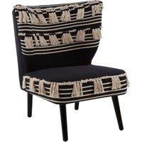 Orsina Black Moroccan Chair, Contemporary Mango Wood Frame Accent Chair, Black & White Patterned Fabric Seating