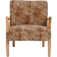 Orsina Leopard Print Velvet Chair, Upholstered Mango Wood Armchair, Bold Curved Accent Chair For Living Room in Brown