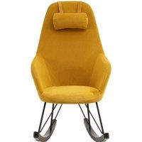 Orsina Yellow Rocking Chair, Contemporary Accent Chair with Metal Cross Base, Oak Veneer Rockers & Plush Upholstery