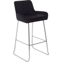 Orsina Black Velvet Bar Chair With Low Arms, Bar Stool With Chrome Sled Base & Footrest, Velvet Upholstered