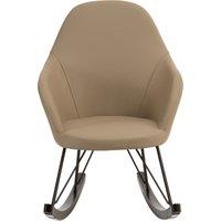 Orsina Light Grey Faux Leather Rocking Chair, Oak Veneer Runners & Lattice Base, Contemporary Accent Chair in Brown