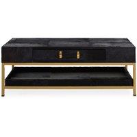 Orsina Black Hair On Hide Coffee Table, Gold Frame Modern Statement Table, Rectangular Living Room Table