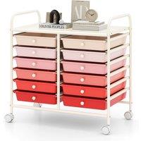 Gymax 12 Drawers Multi-Purpose Utility Cart Storage Rolling Cart With Handles in Pink