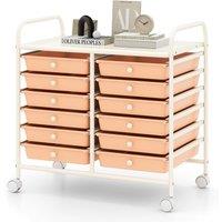 Gymax 12 Drawers Multi-Purpose Utility Cart Storage Rolling Cart With Handles in Peach