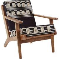 Orsina Textured Lounge Chair, Shaggy Black & White Fabric Accent Chair, Mango Wood Frame Boho Armchair in Brown