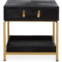 Orsina Black Hair On Hide Bedside Table, Luxe Gold Frame Nightstand, Modern Statement Side Table, Wooden Table