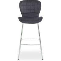 Orsina Grey Velvet Bar Chair, Quilted Padded Seat With Chrome Legs & Footrest, Contemporary Upholstered Stool