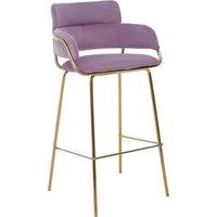 Orsina Pink Velvet Bar Chair, Gold Finish Metal Legs With Footrest, Velvet Upholstered Bar Stool, Bar Seating