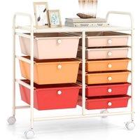 Gymax 9-Drawer Rolling Storage Cart Tools Scrapbook Paper Organizer With Metal Frame in Red